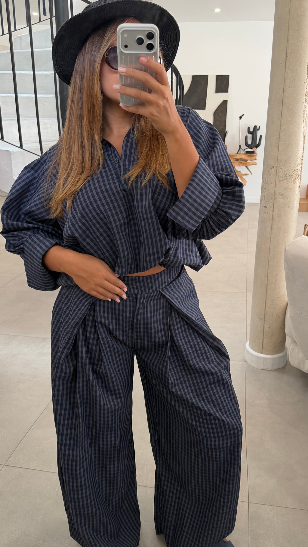 Ensemble a carreaux bleu marine