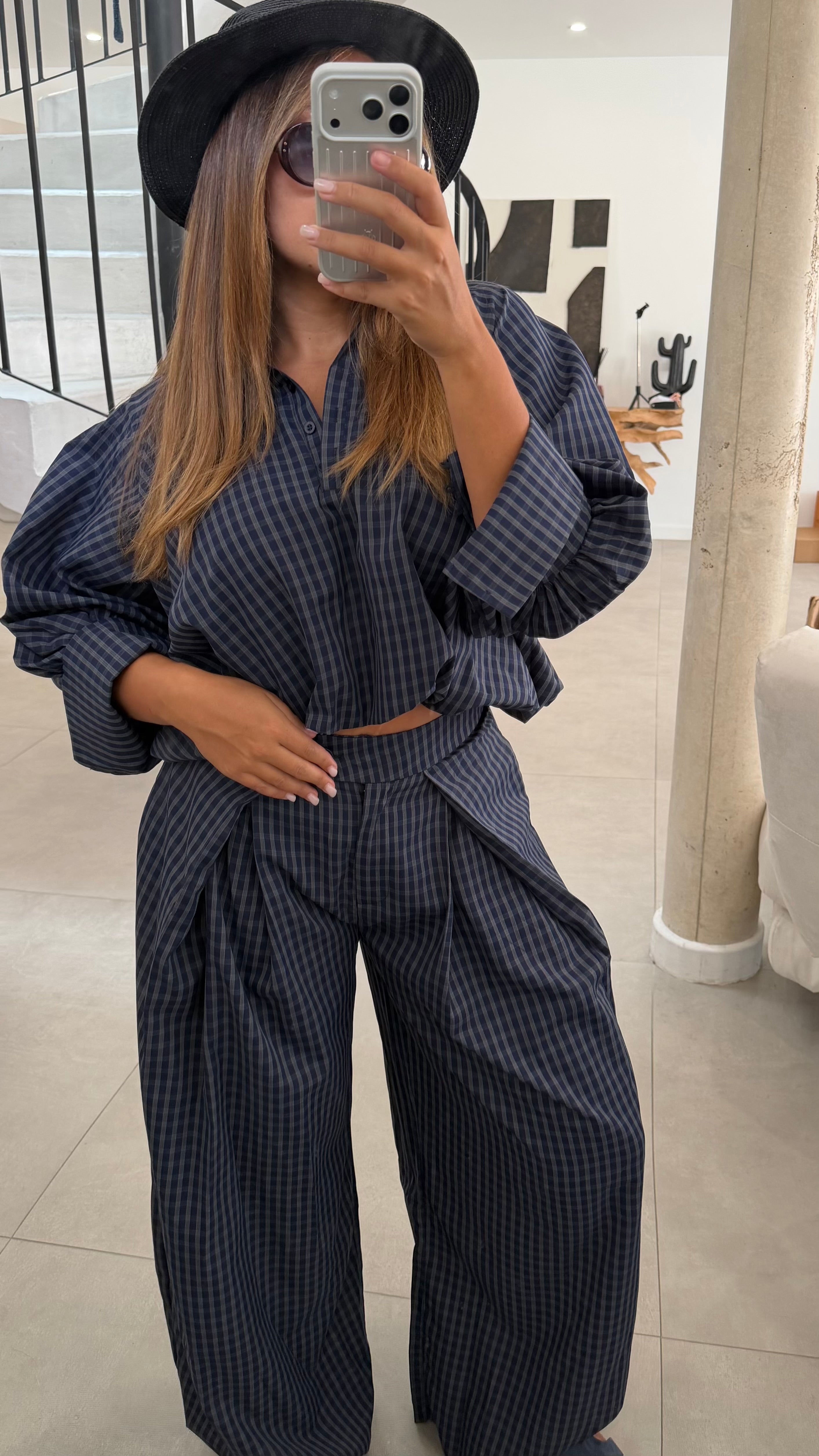Ensemble a carreaux bleu marine