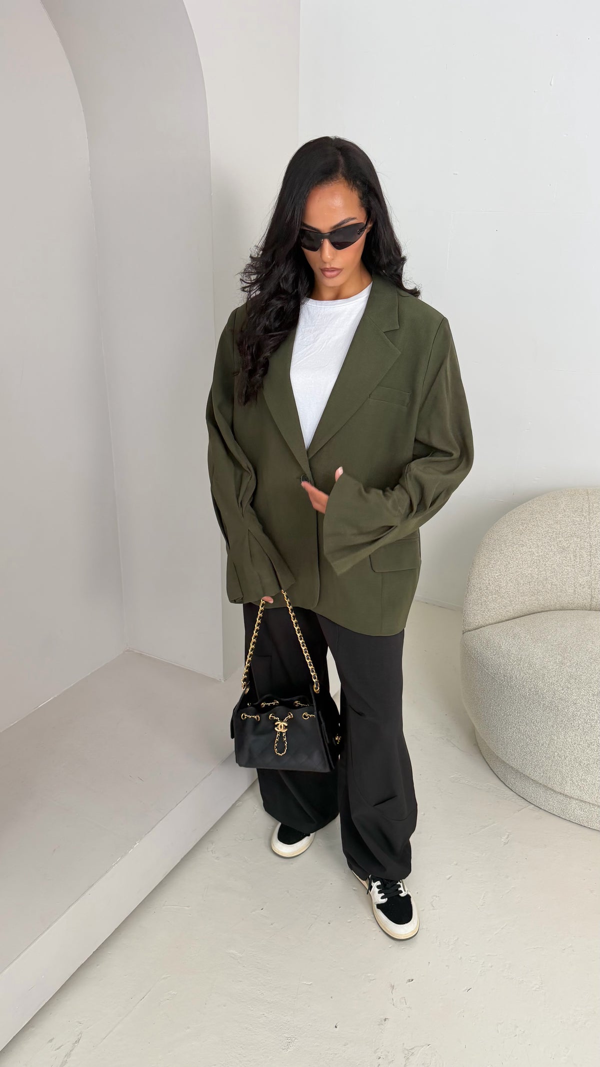 Blazer kaki à manches plissées