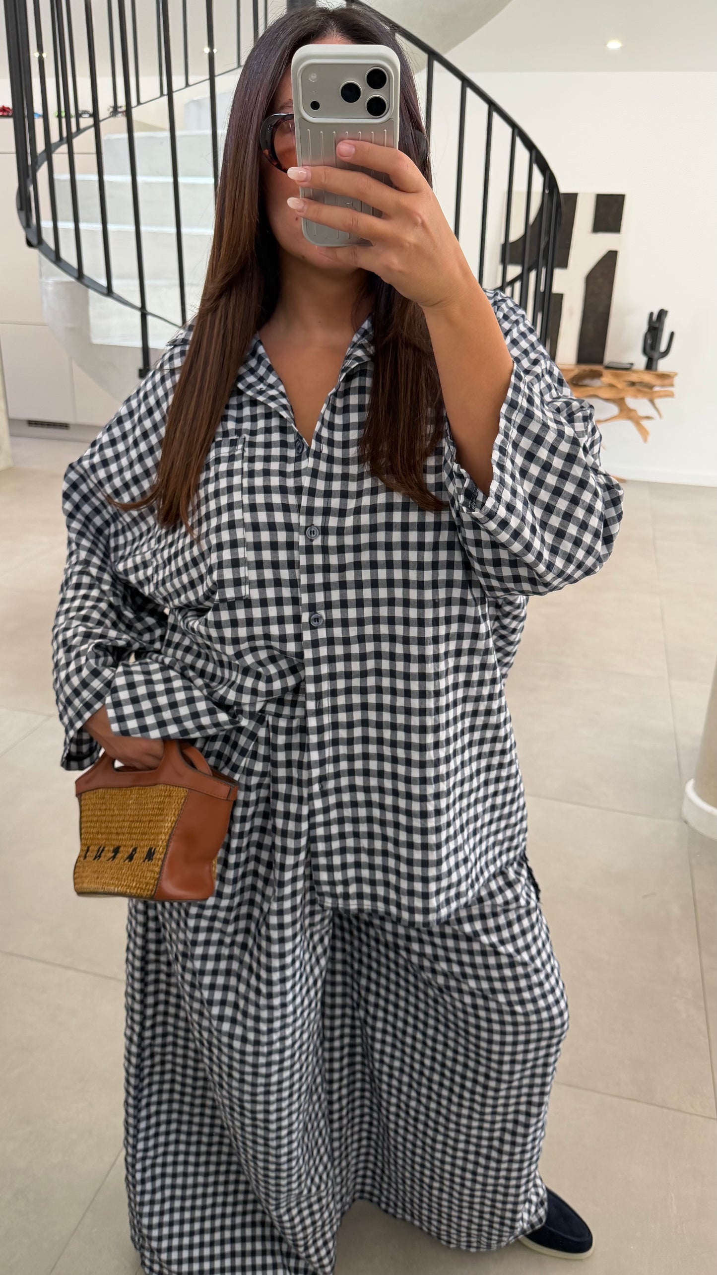 Ensemble à carreaux bleu marine