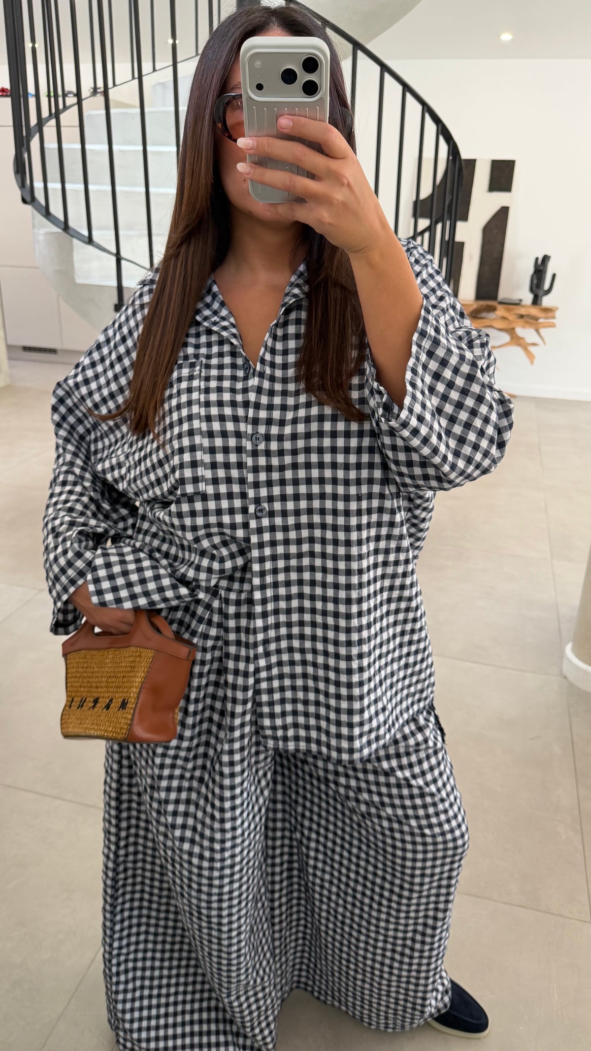 Ensemble à carreaux bleu marine