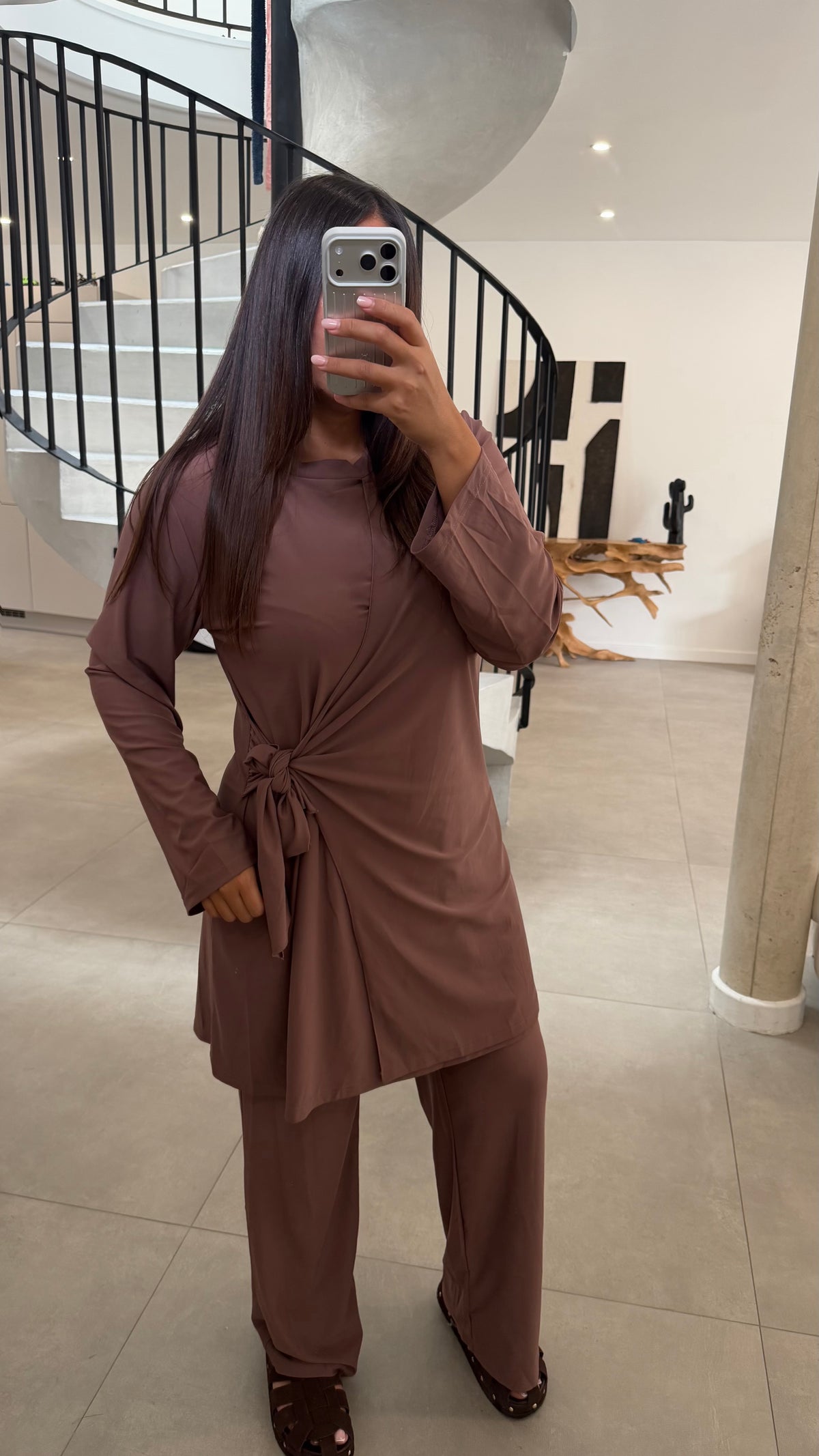 Burkini à nouer vieux rose