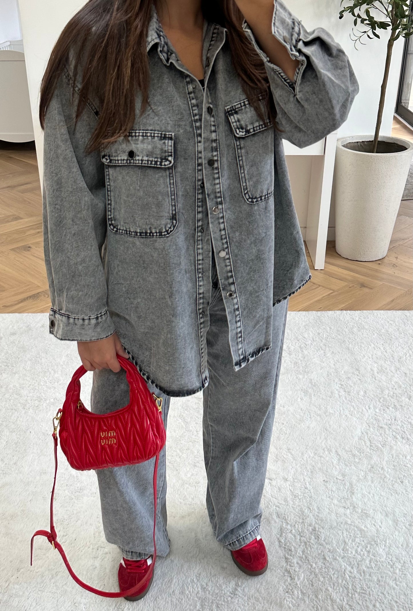 Ensemble en jean oversize gris