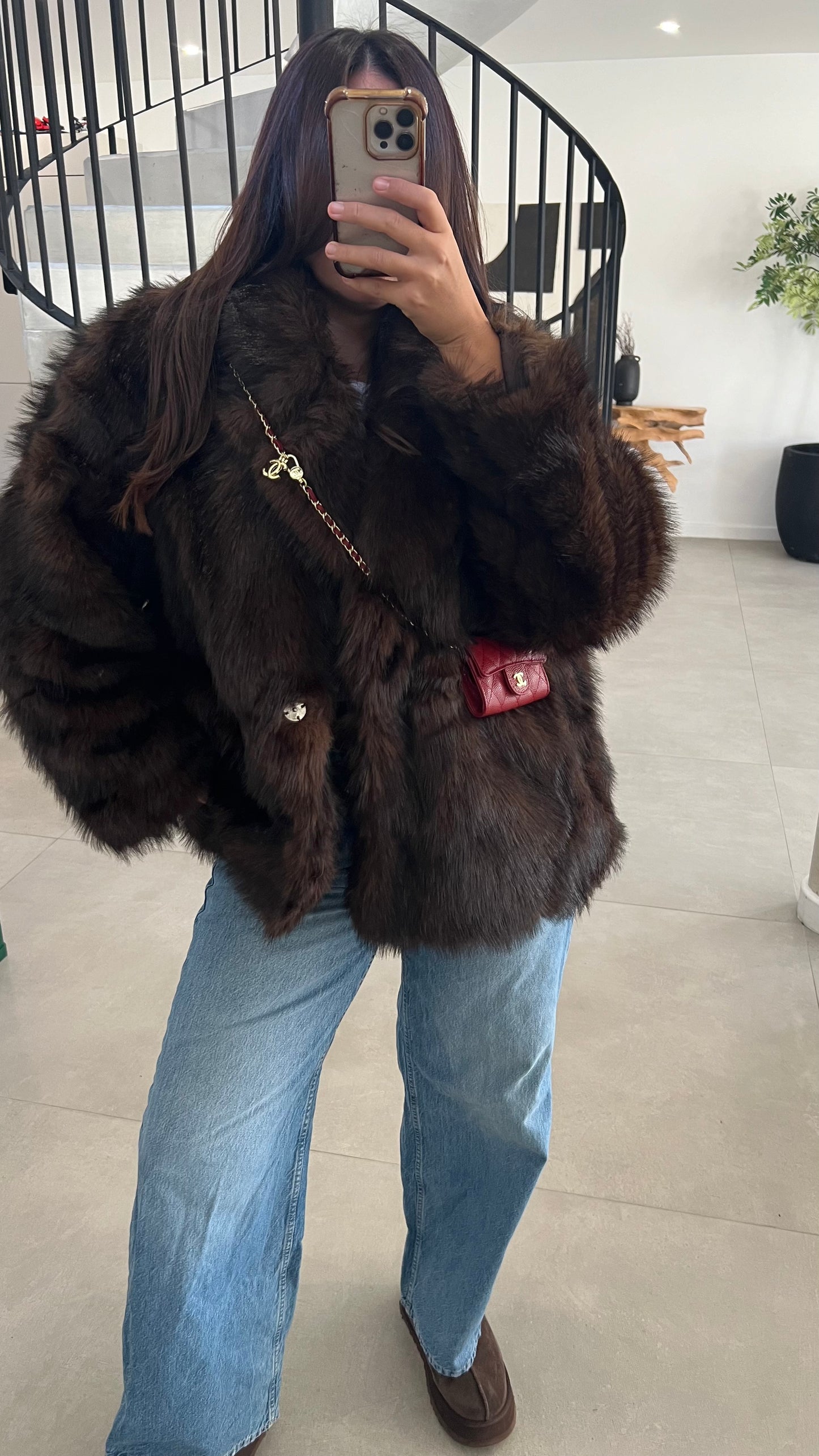 Fourrure mi longue choco