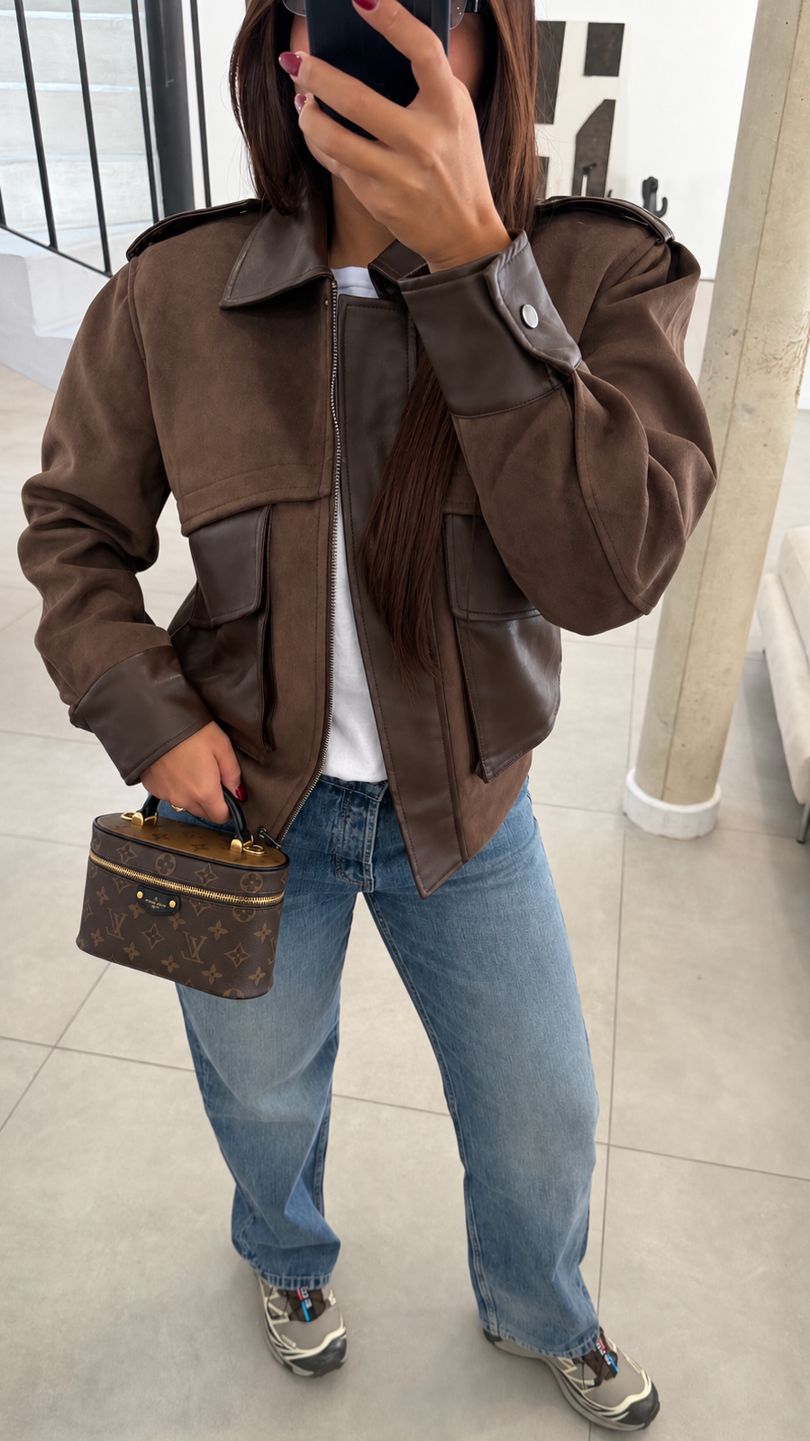 Veste bi matière marron