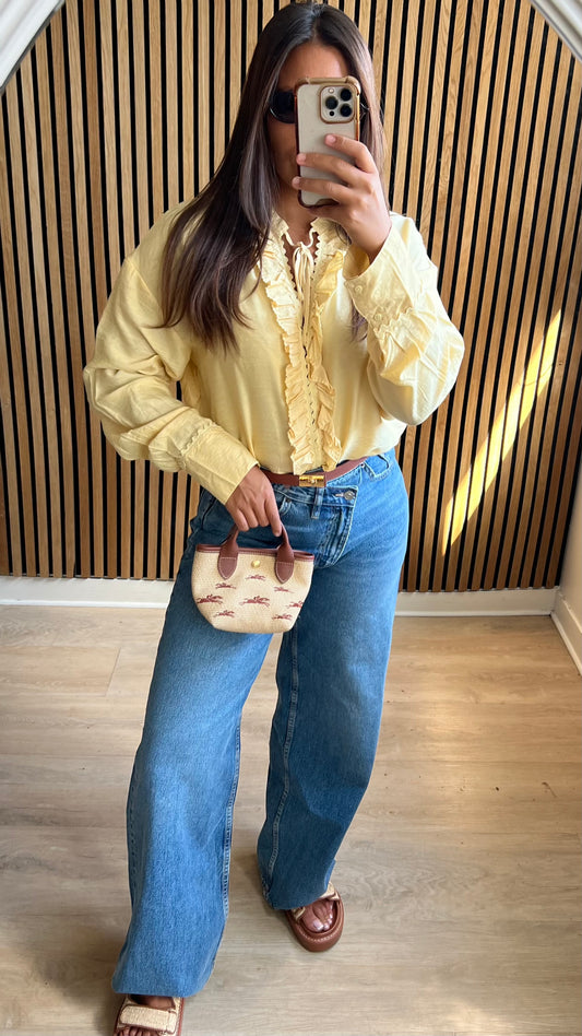 Chemise à volants jaune