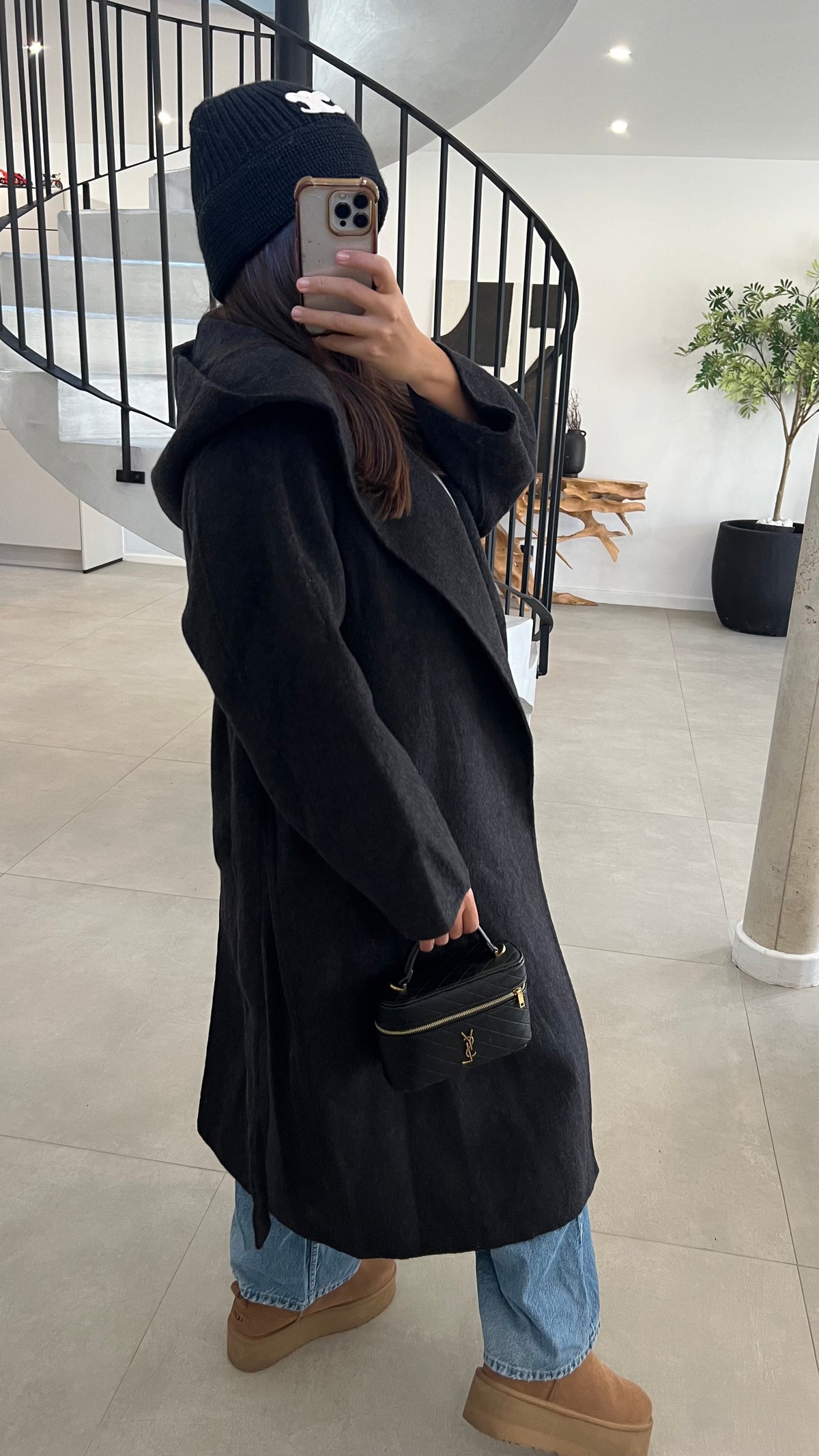 Manteau en laine noir chiné