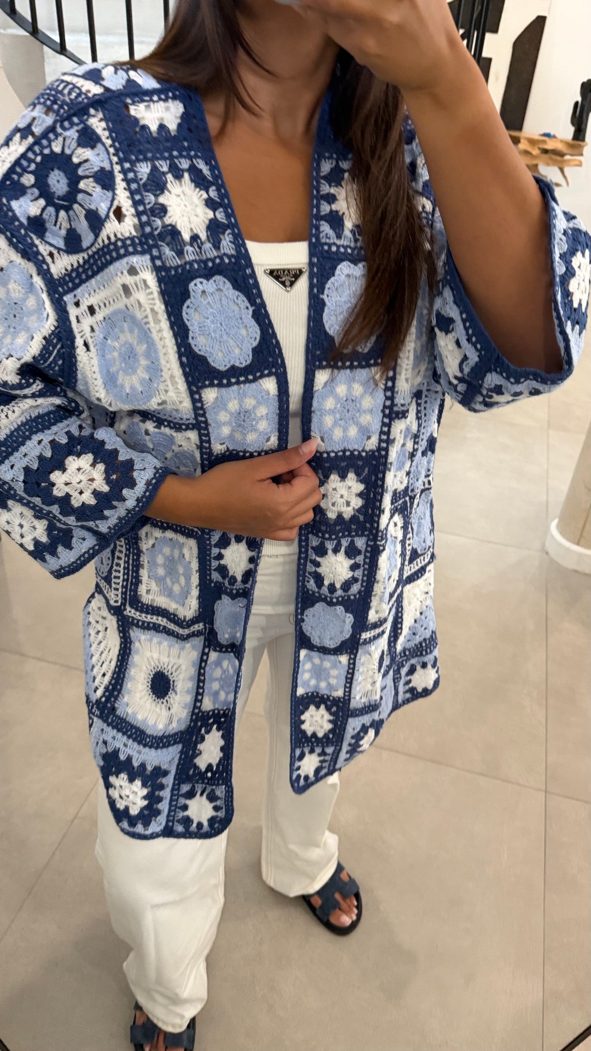 Gilet crochet bleu