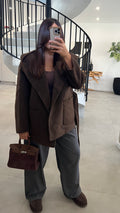 Manteau mi long en laine choco