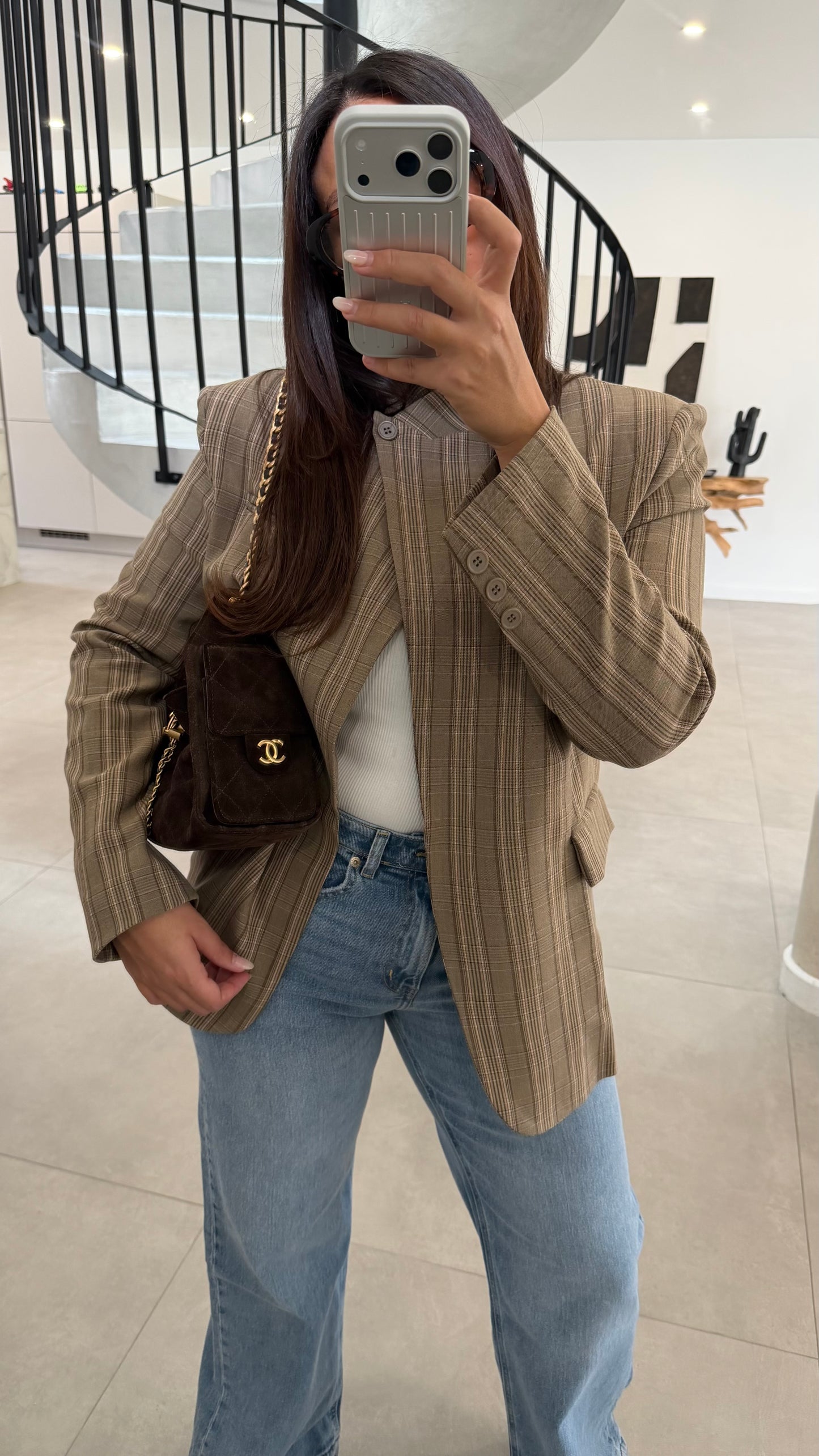 Blazer à carreaux taupe