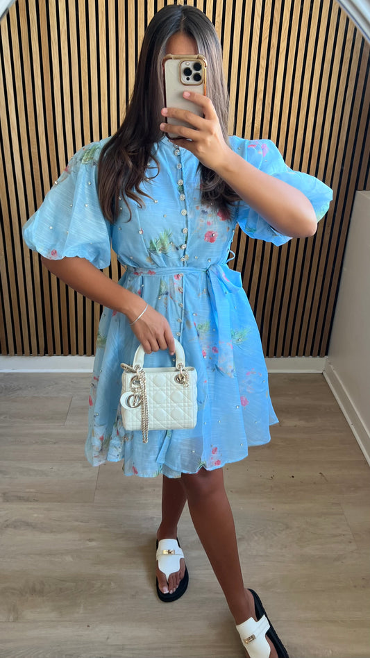 Robe courte à strass bleue