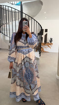 Robe longue à motifs bleu