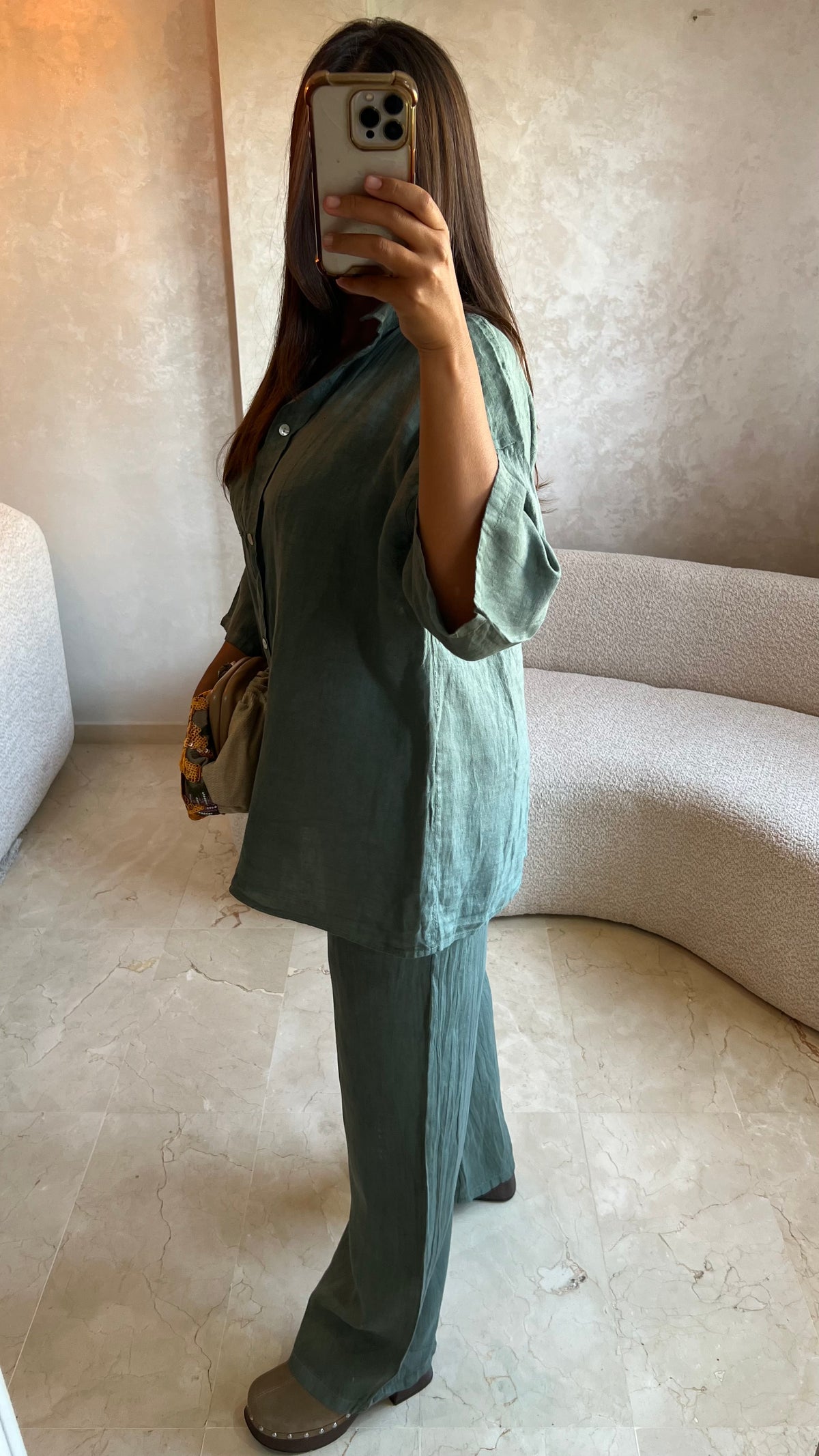Ensemble en lin vert