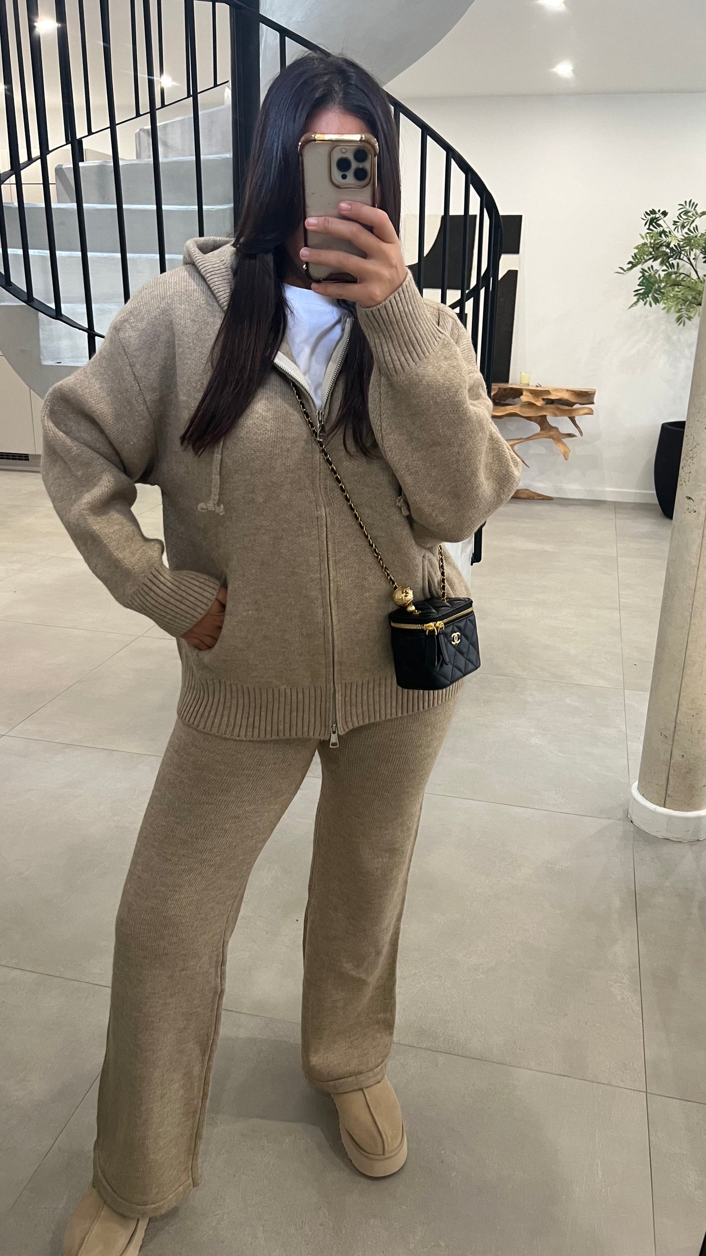 Ensemble en maille épaisse beige