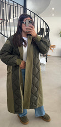 Manteau long matelassé vert kaki