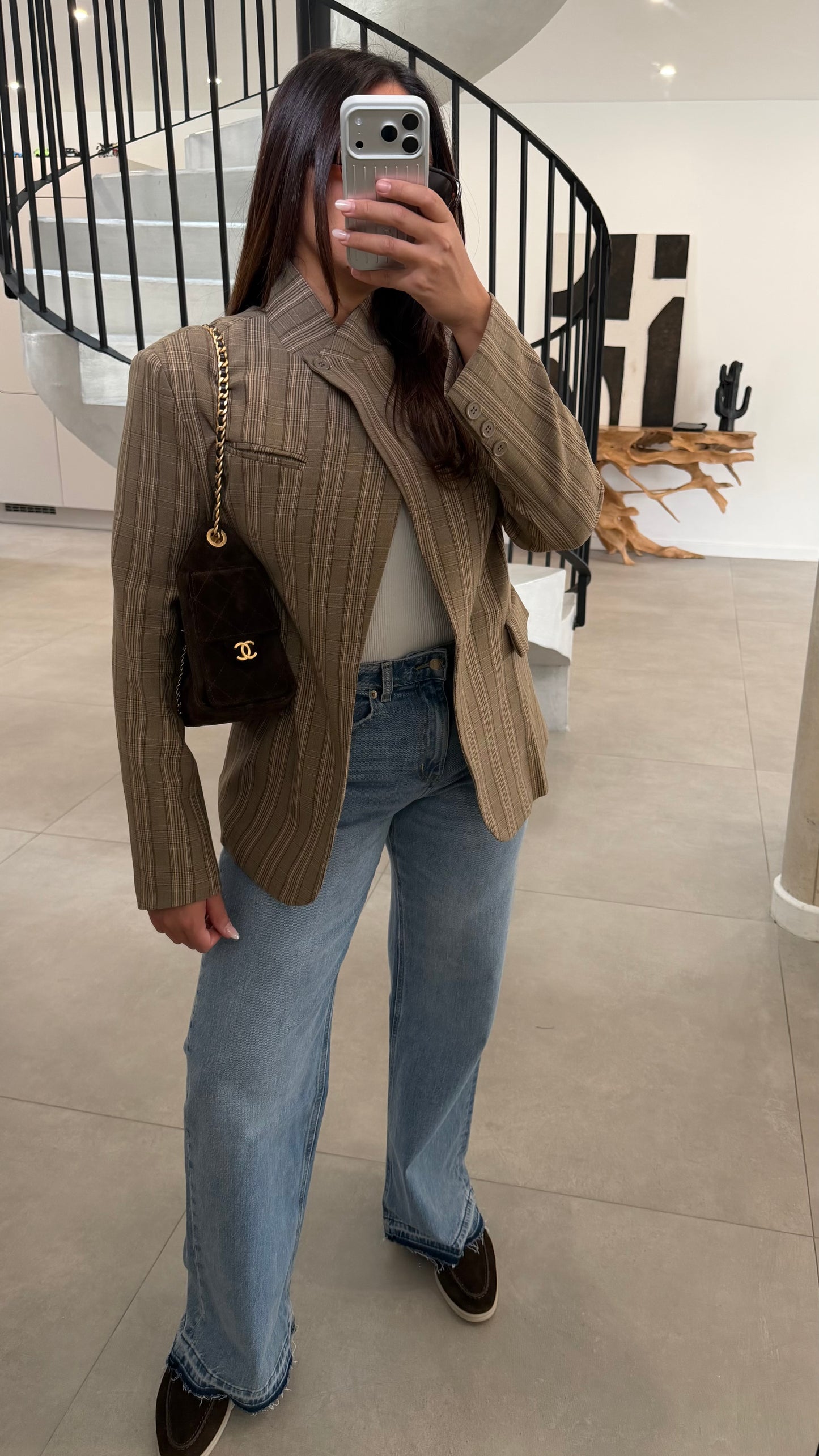 Blazer à carreaux taupe