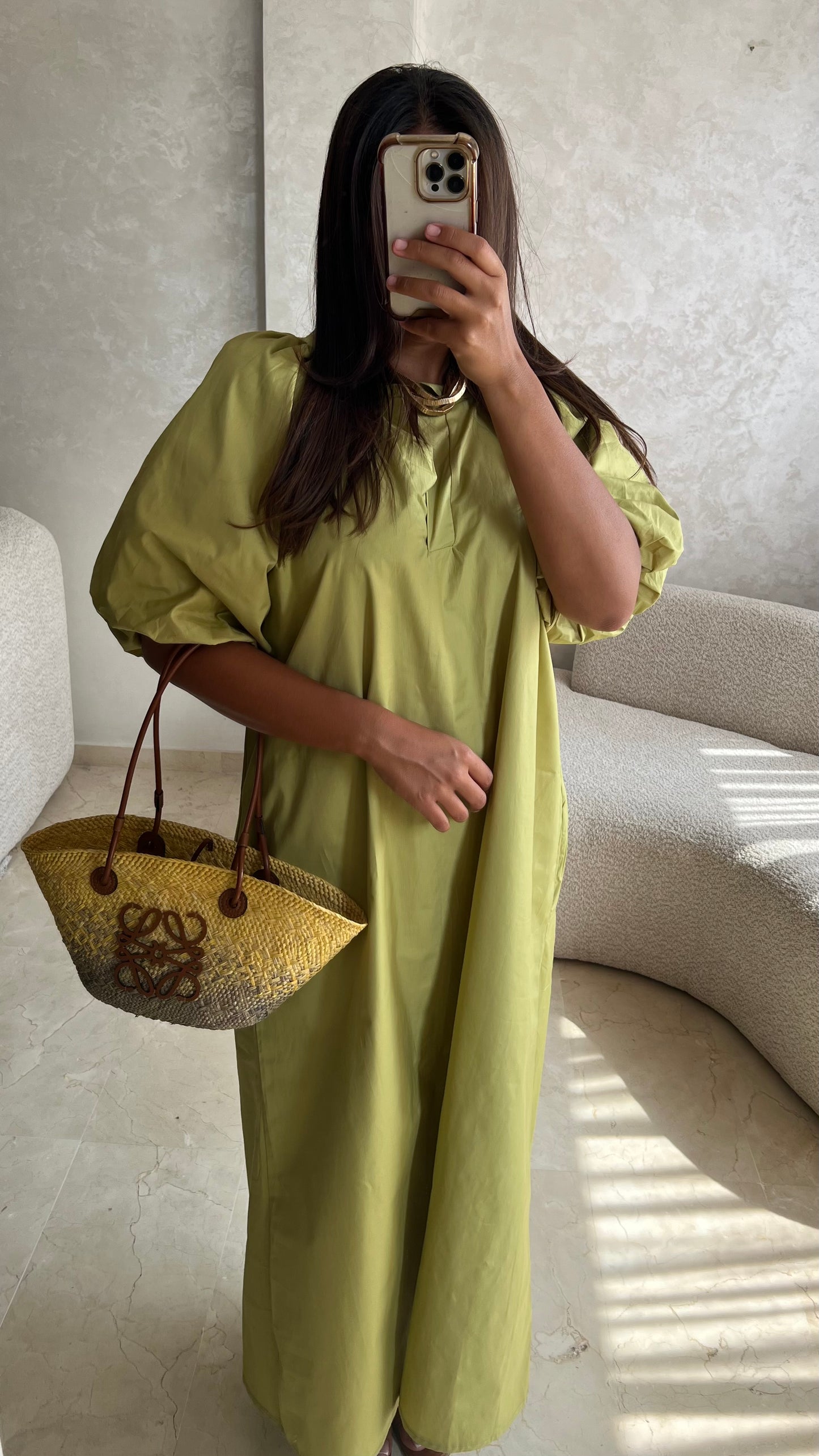 Robe popeline verte anis