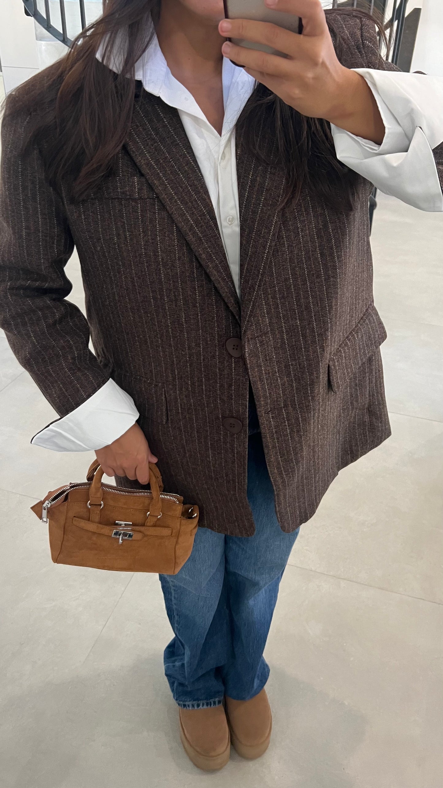 Blazer marron a rayures oversize