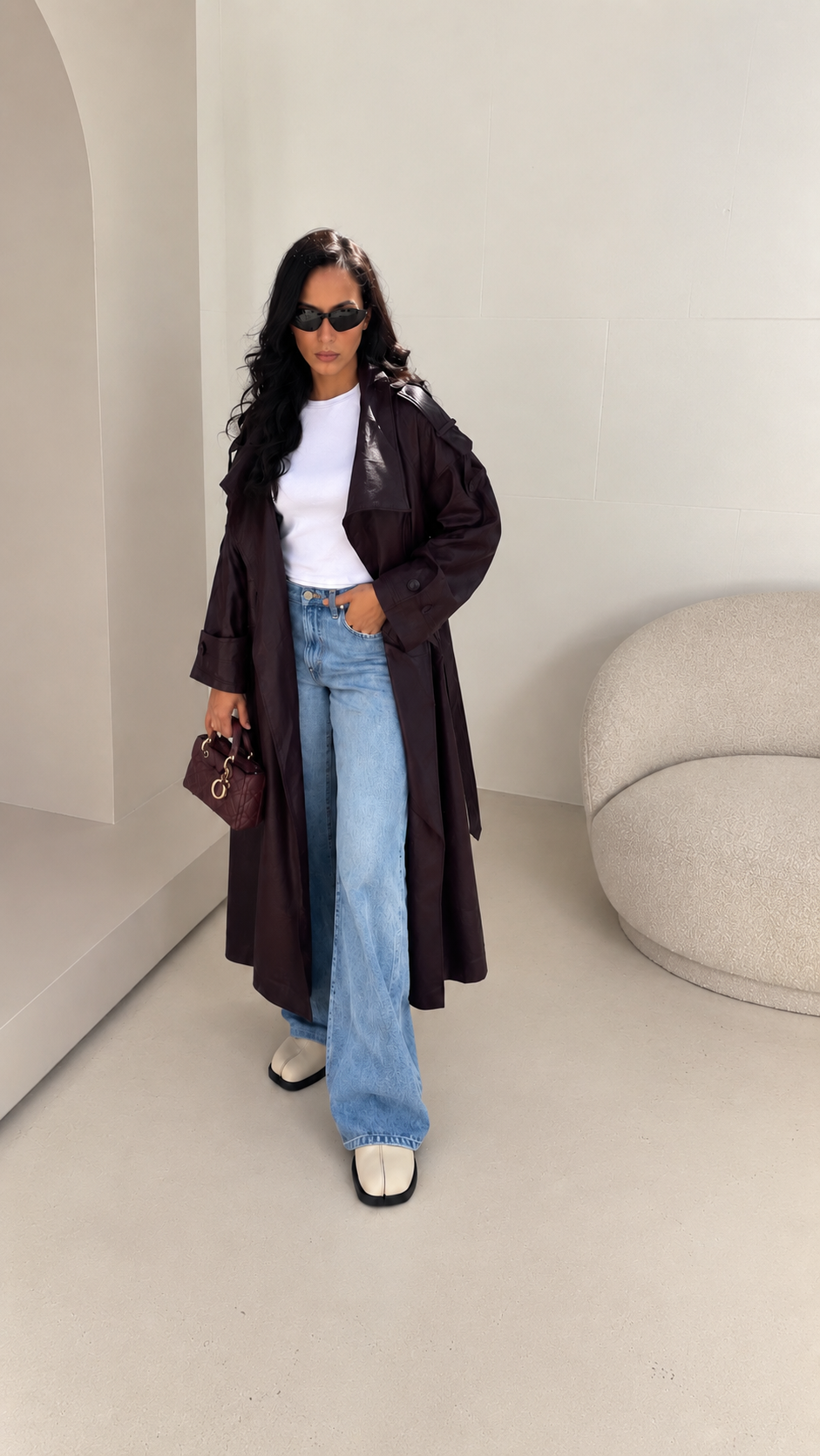 Trench effet cuire prune foncé