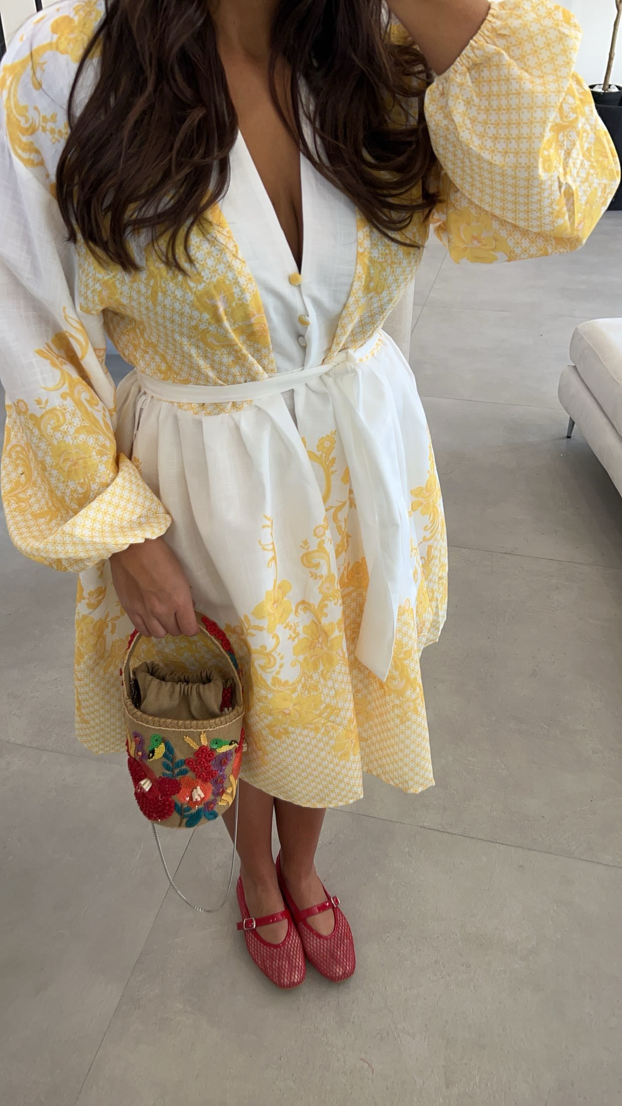 Robe bouffante à motif jaune
