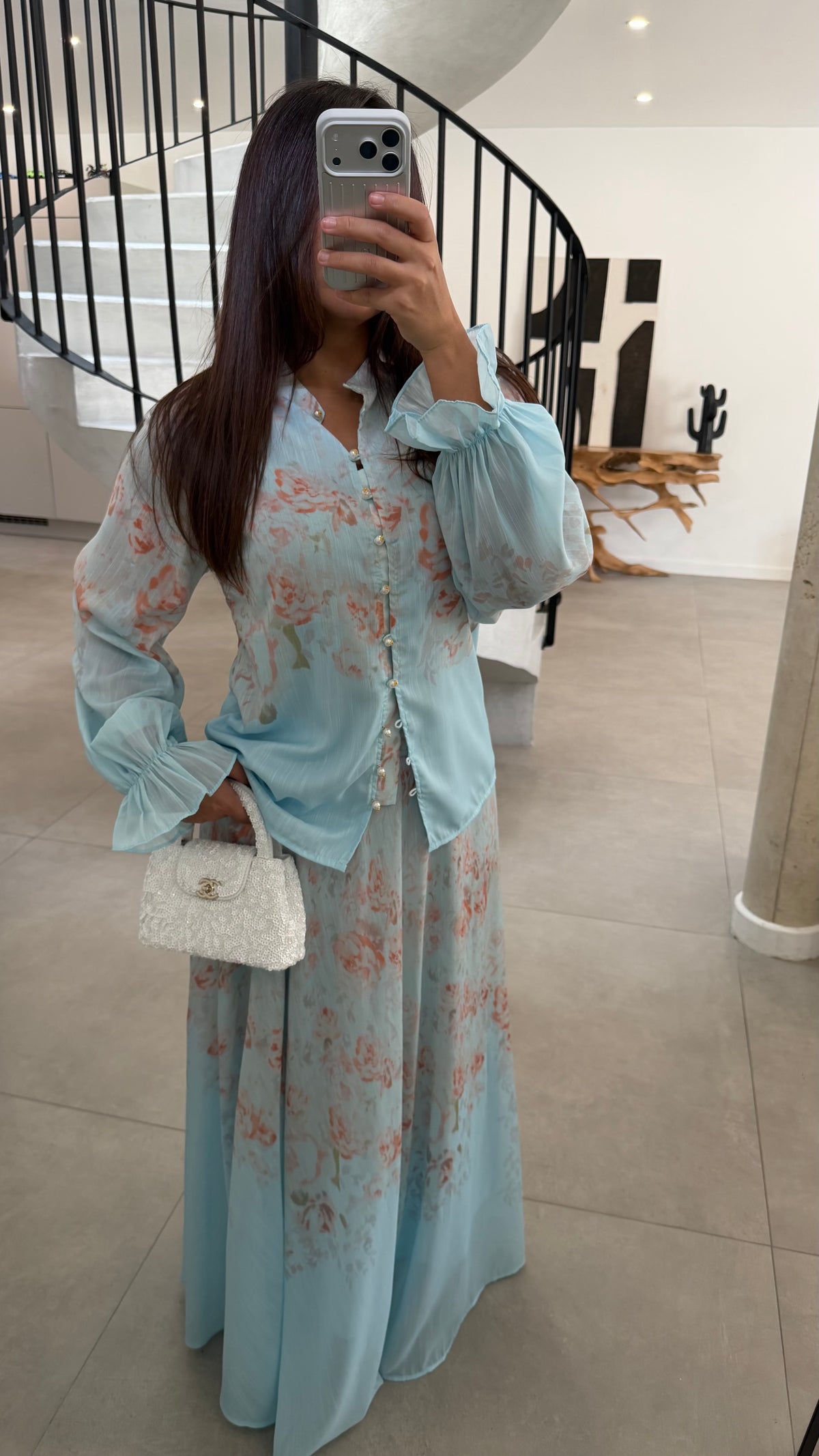 Ensemble jupe à fleurs bleu