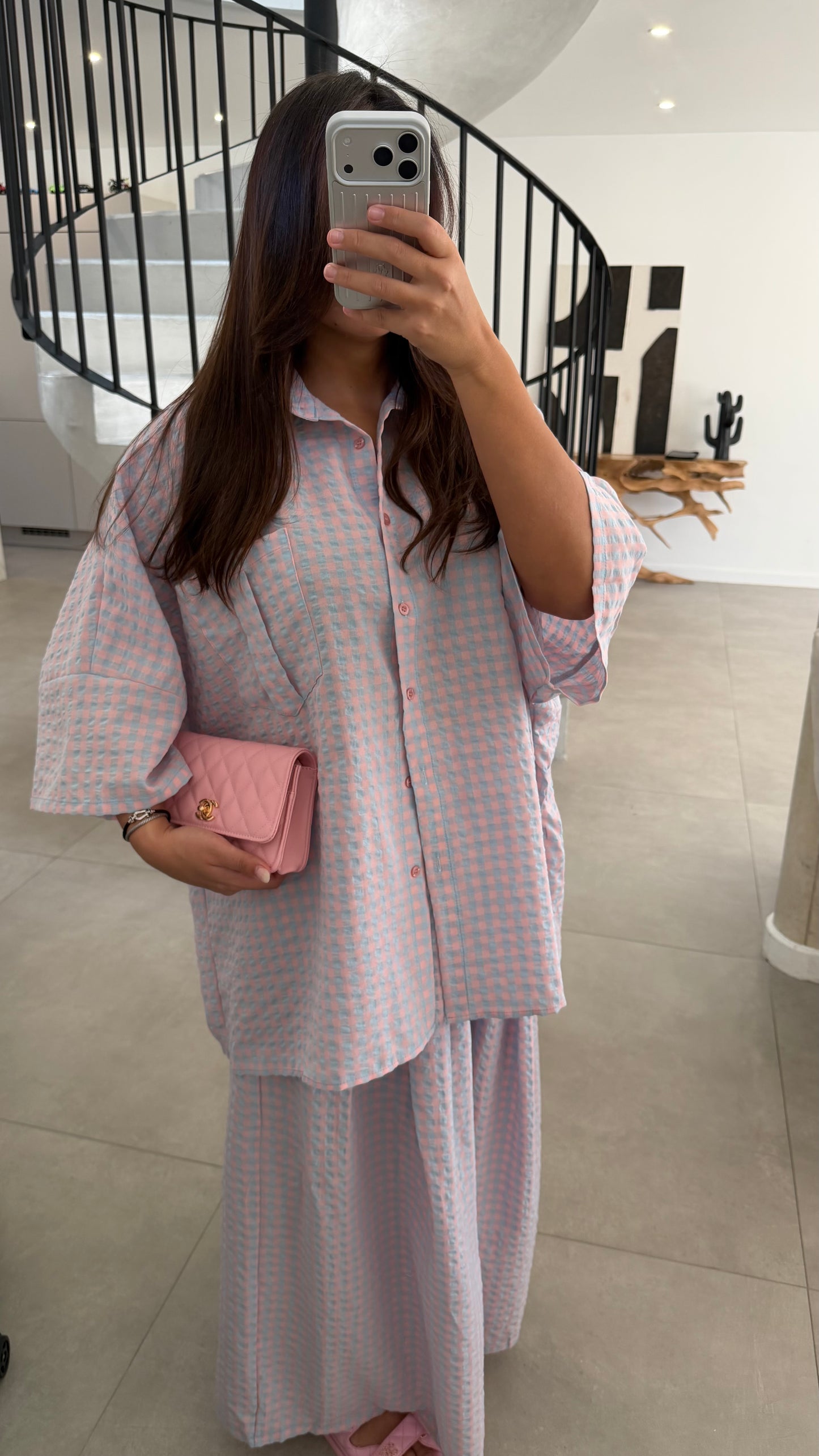 Ensemble à carreaux rose
