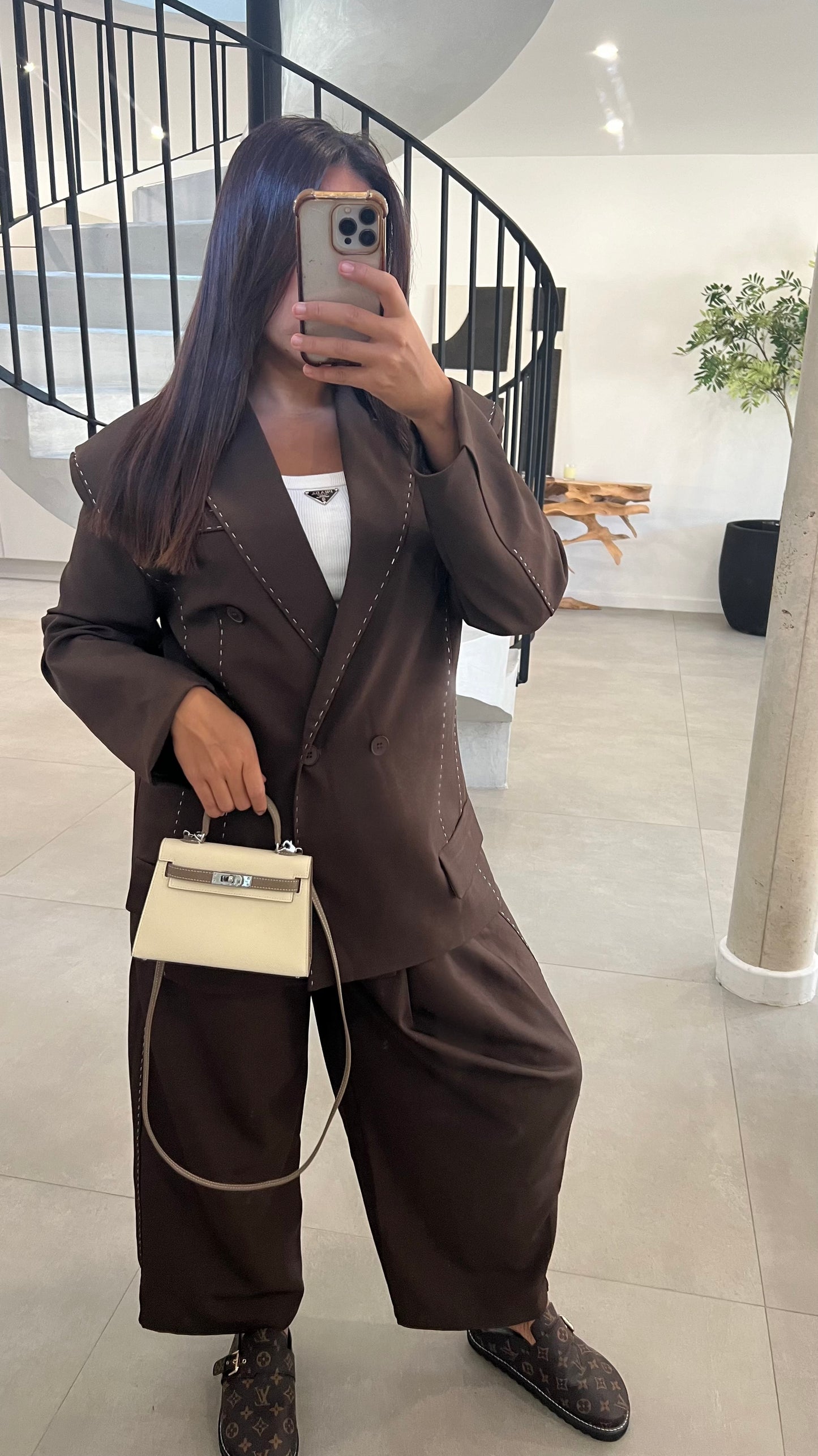 Blazer à surpiqure choco