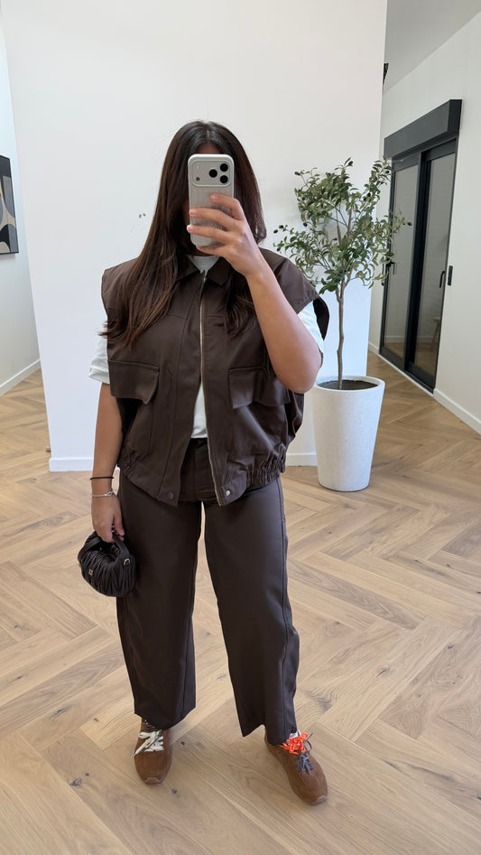 Ensemble veste sans manche choco
