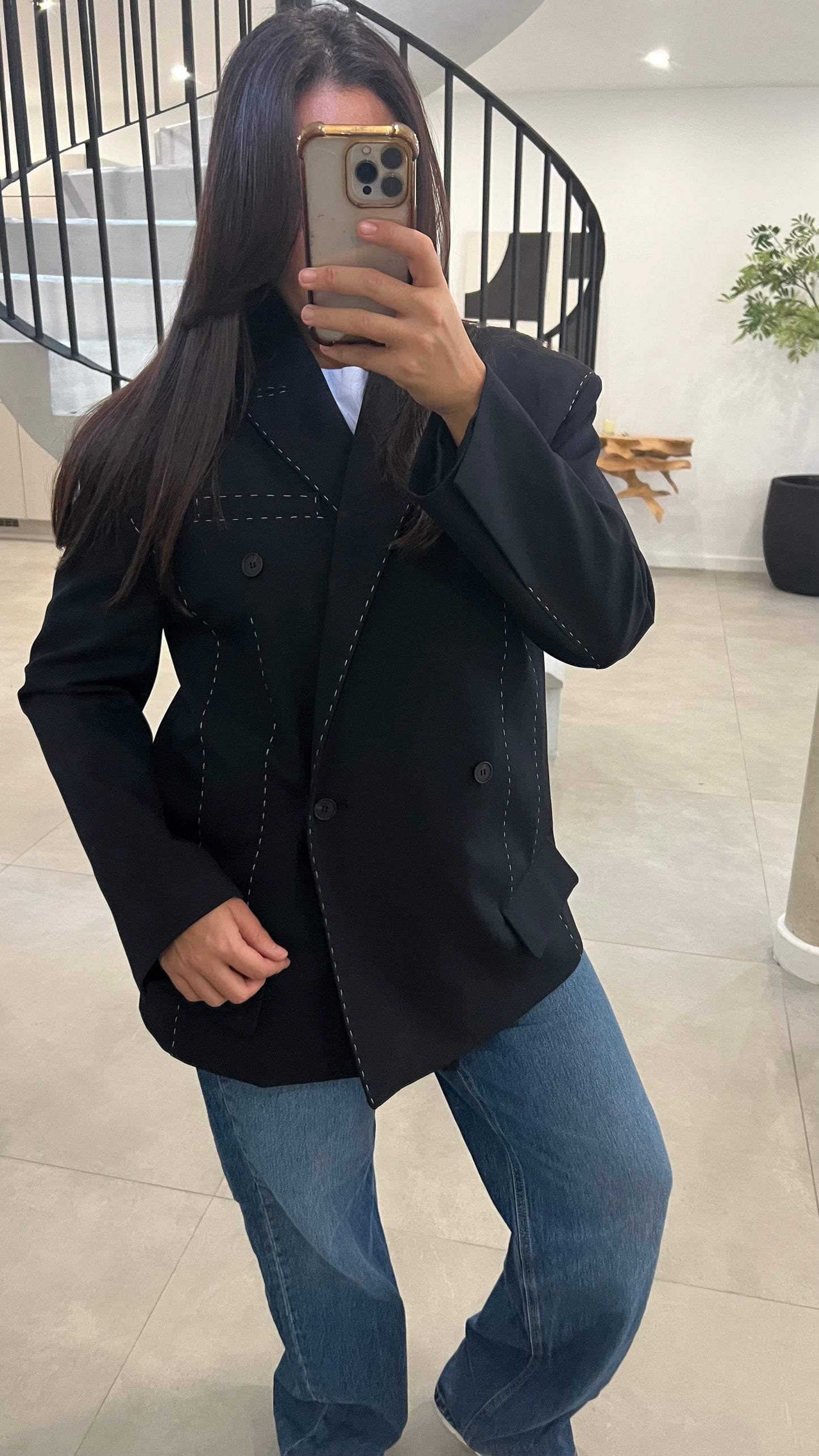 Blazer à surpiqûres noir