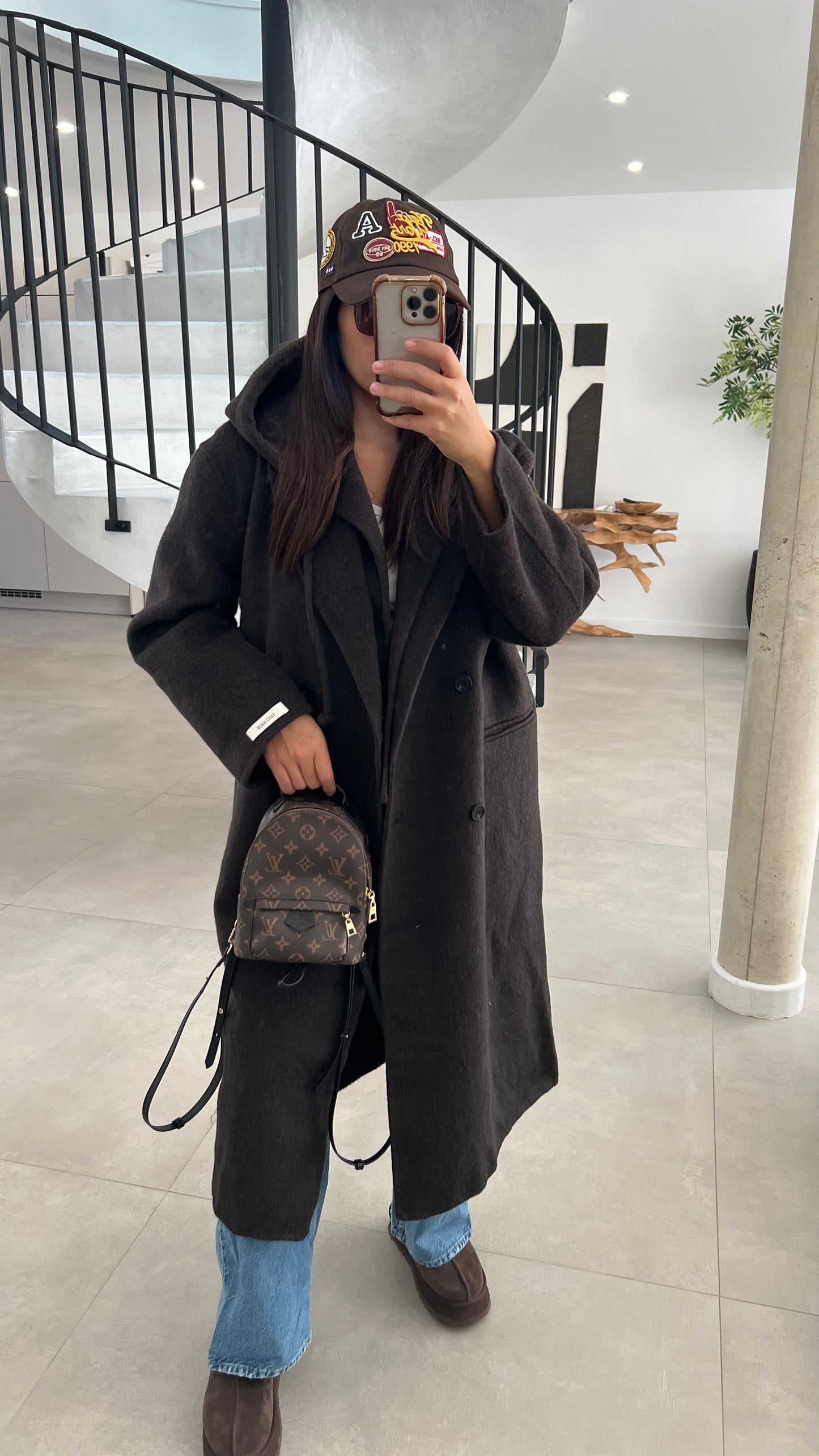 Manteau en laine à capuche amovible choco