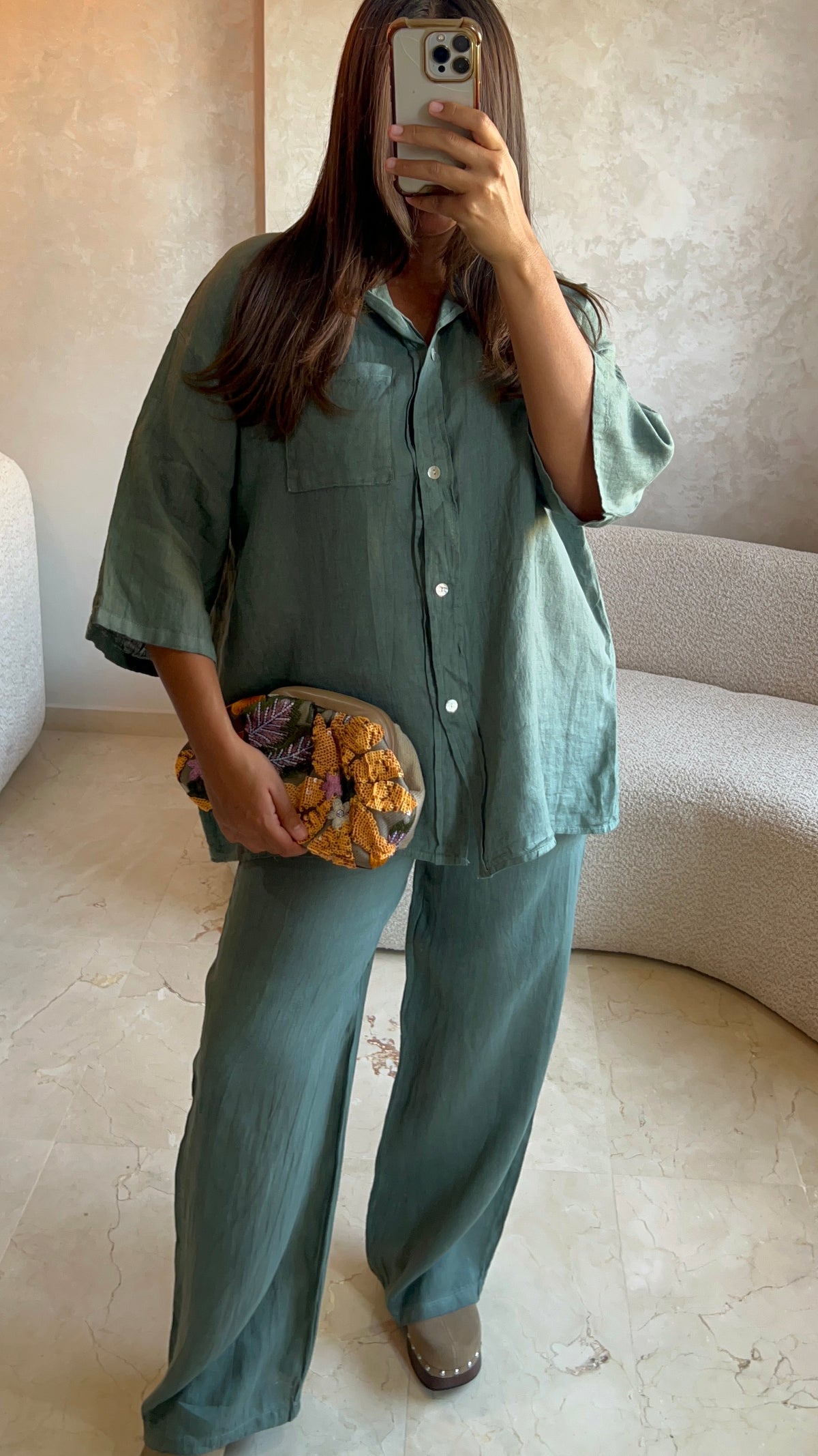 Ensemble en lin vert