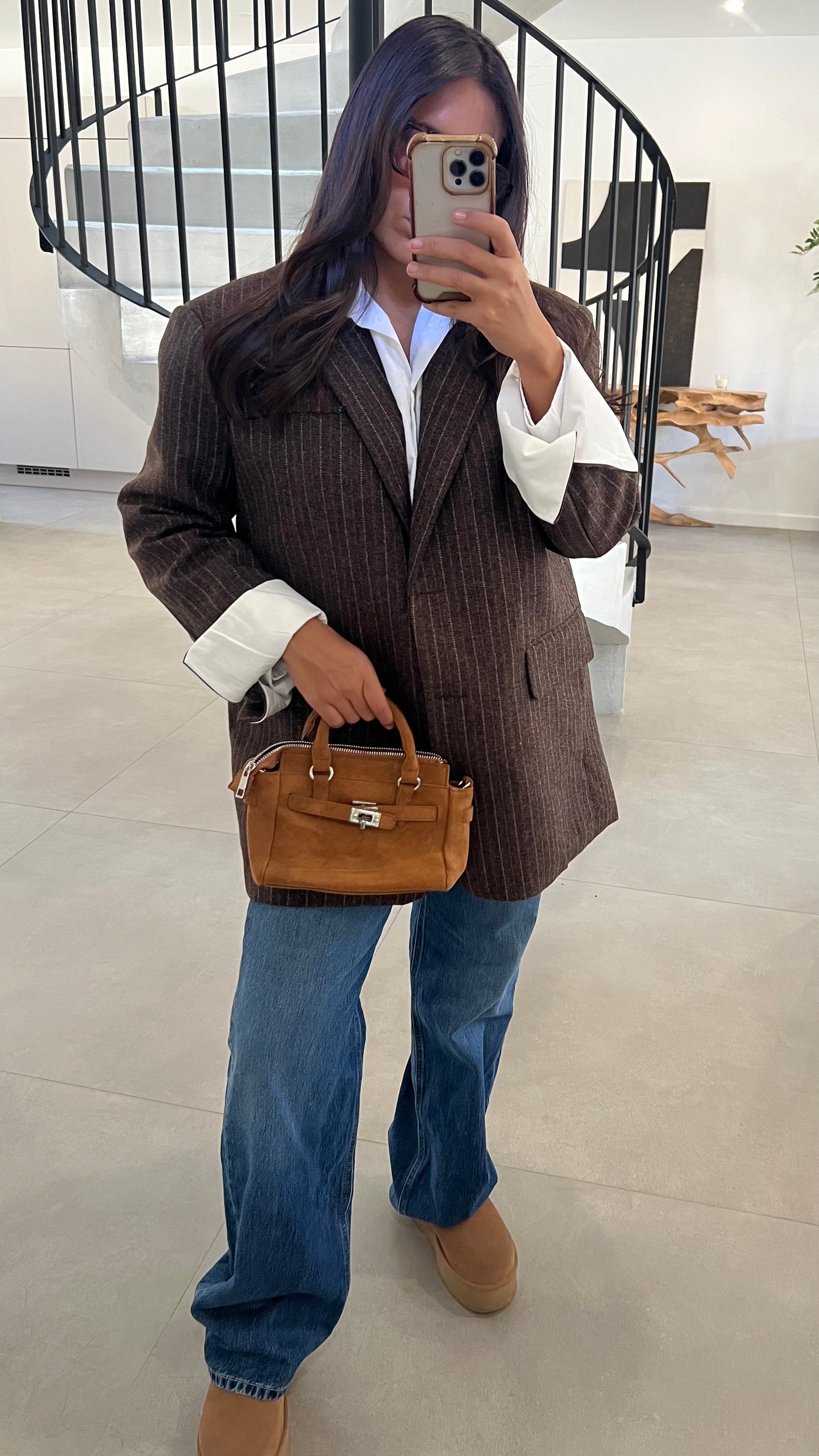 Blazer marron a rayures oversize