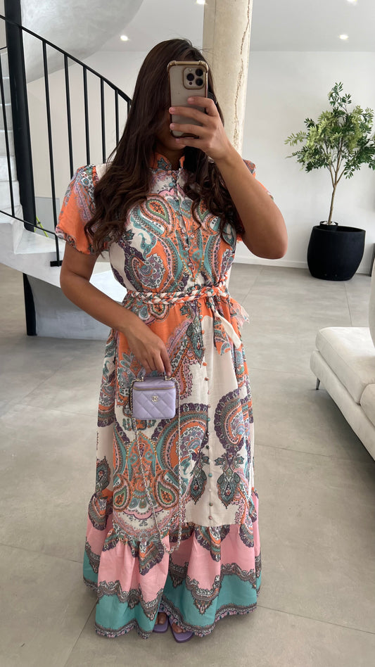 Robe longue à ceinture tressée