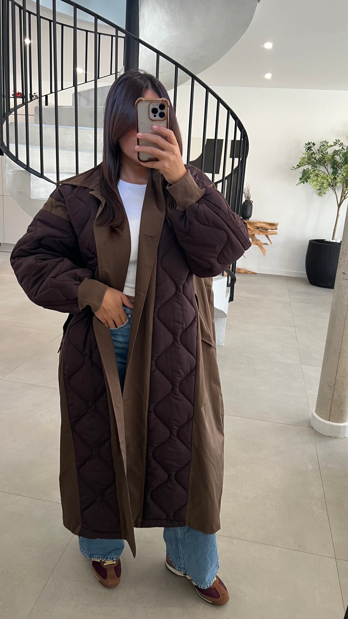 Manteau long matelassé choco