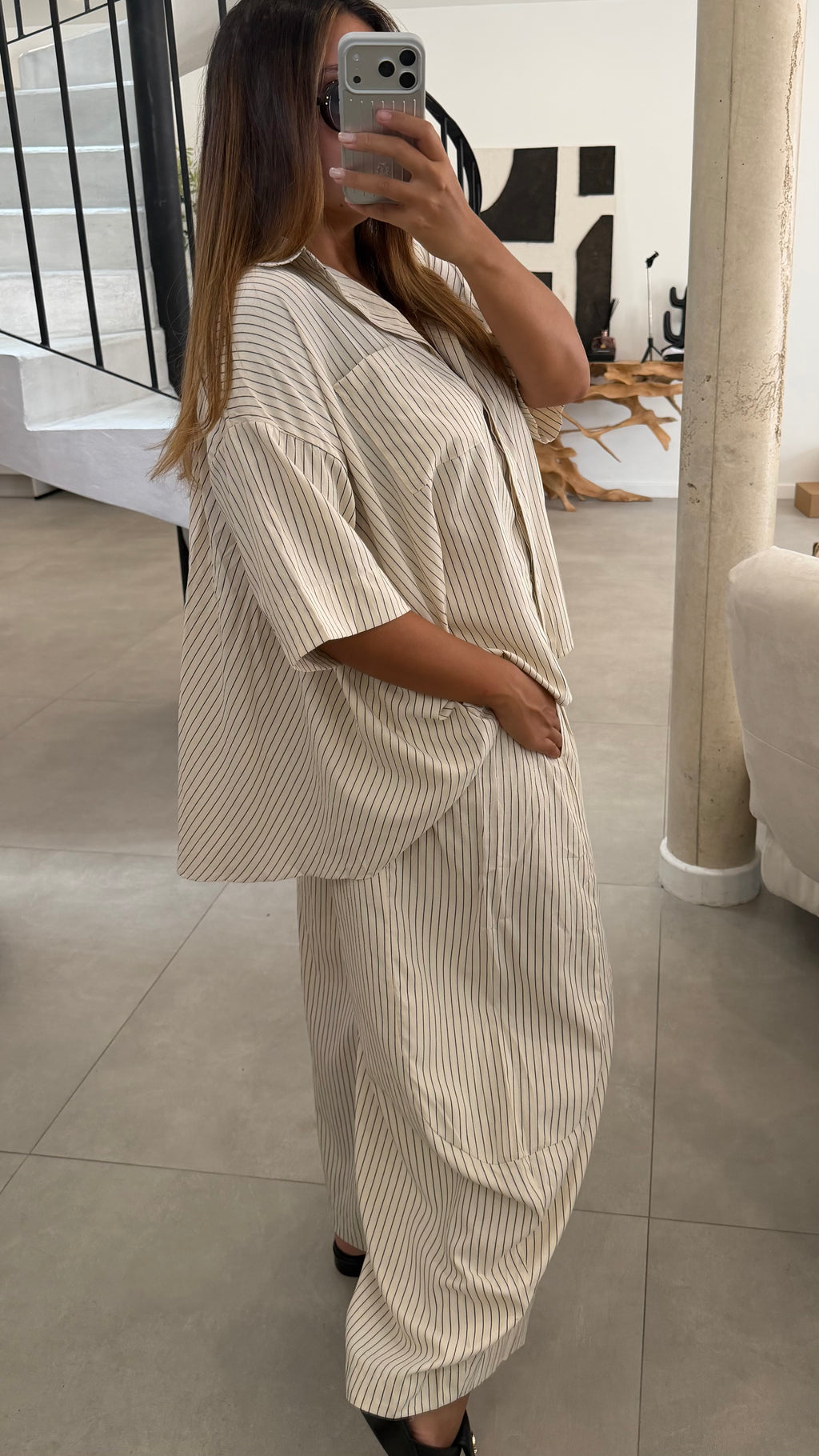 Ensemble à rayures crème