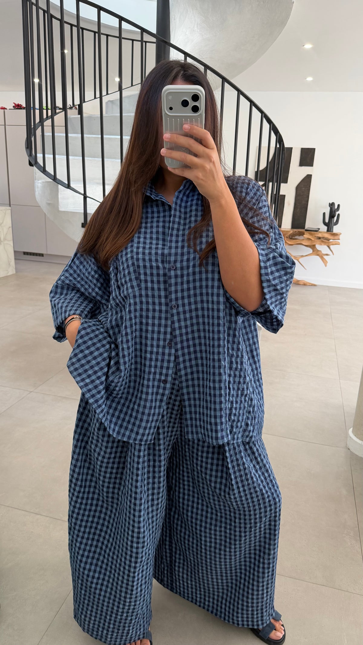 Ensemble à carreaux bleu