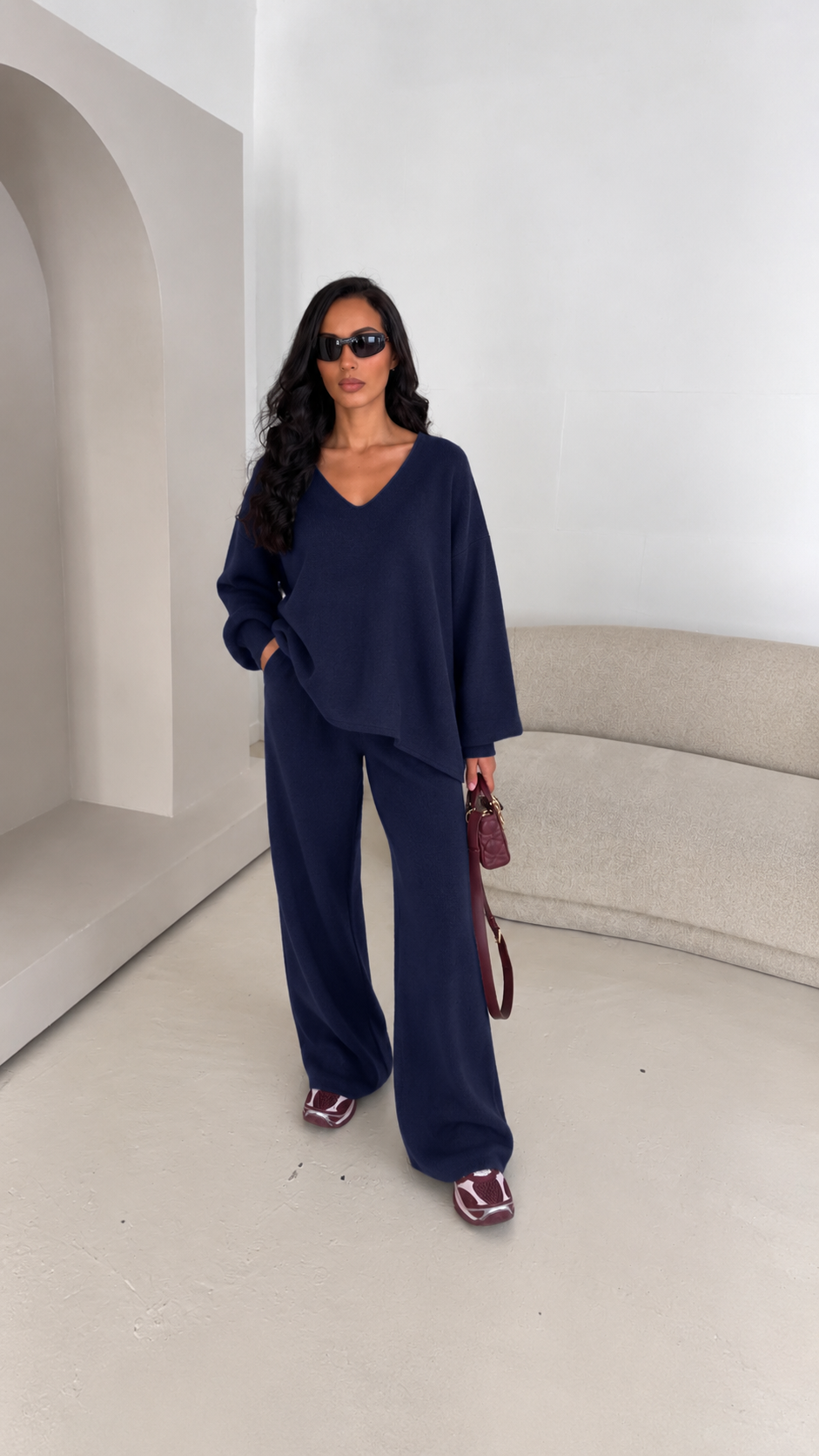 Ensemble en maille fine bleu marine