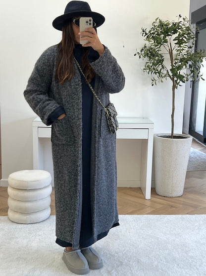 Manteau en laine bouclée gris