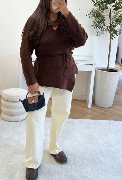 Gilet croisé en maille marron