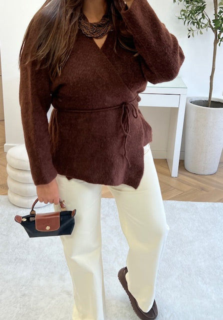 Gilet croisé en maille marron