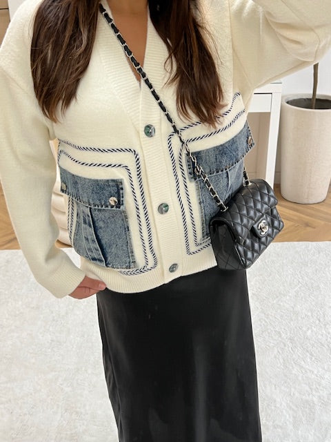 Gilet en maille à poches en jean blanc