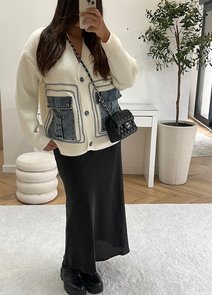 Gilet en maille à poches en jean blanc