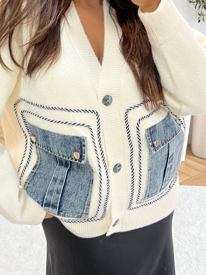 Gilet en maille à poches en jean blanc