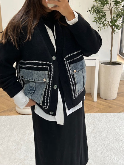 Gilet en maille à poches en jean noir