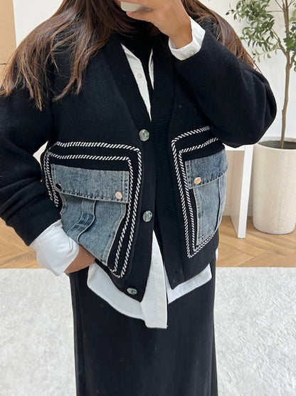 Gilet en maille à poches en jean noir