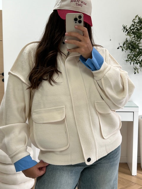 Gilet doux à poches blanc