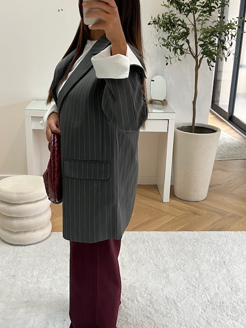 Blazer gris oversize à rayures