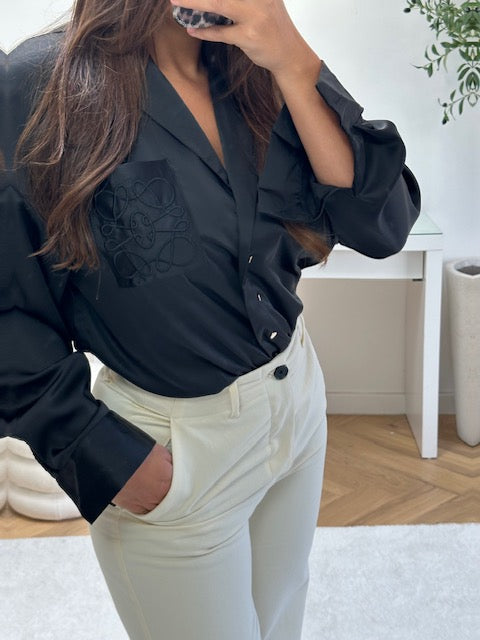 Chemise satin avec poche noir