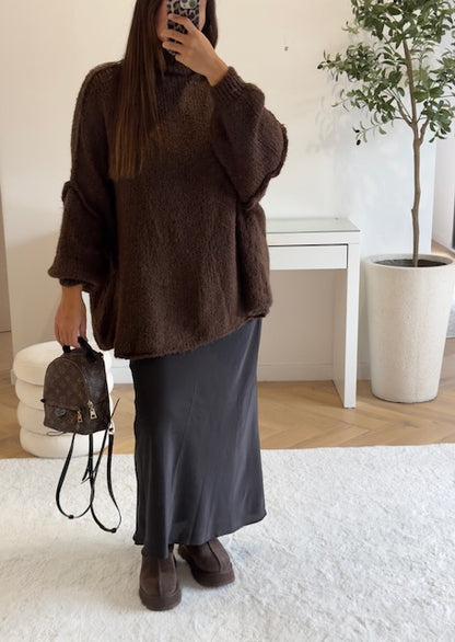 Pull oversize marron