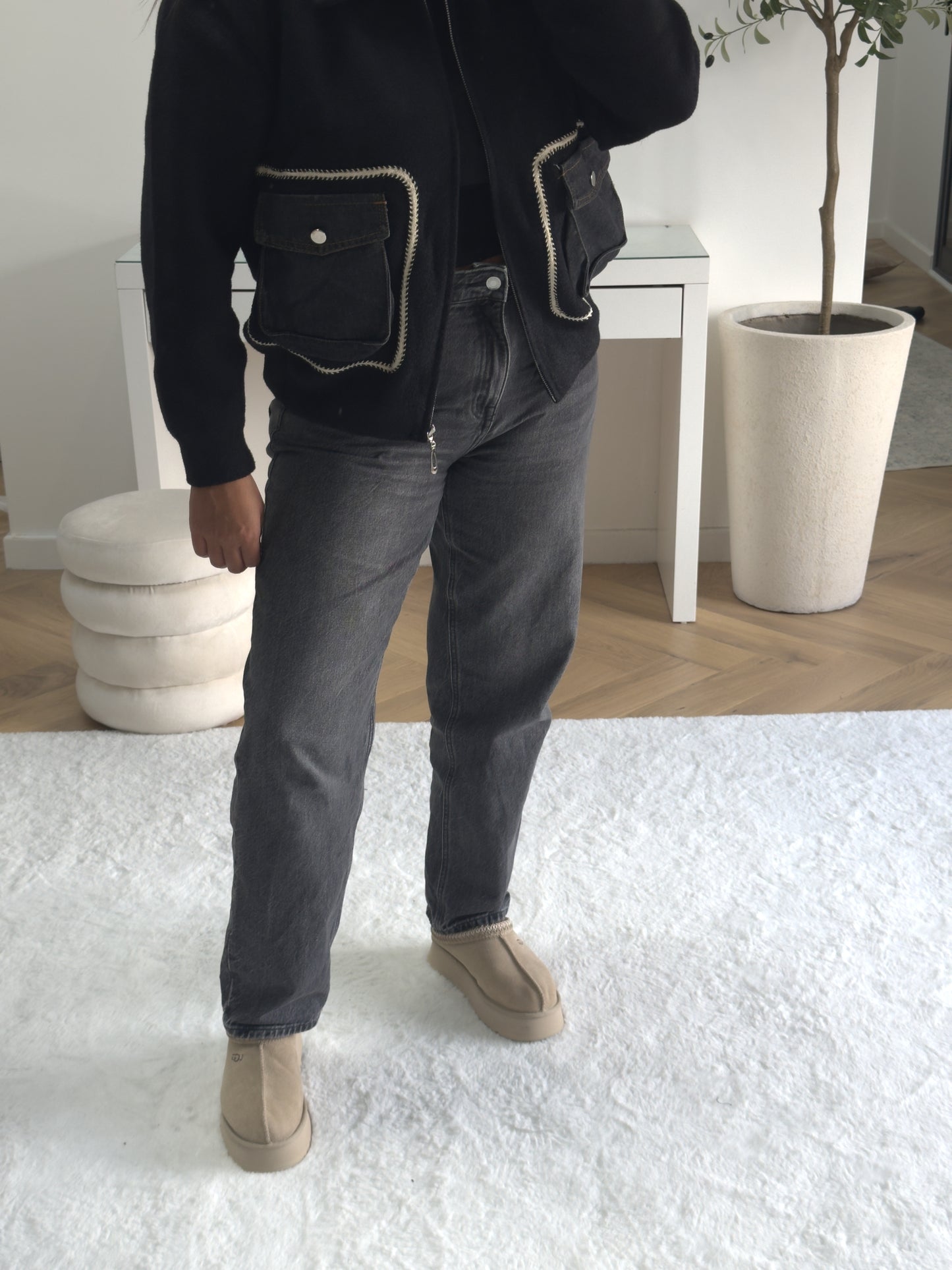 Gilet en maille à poche denim